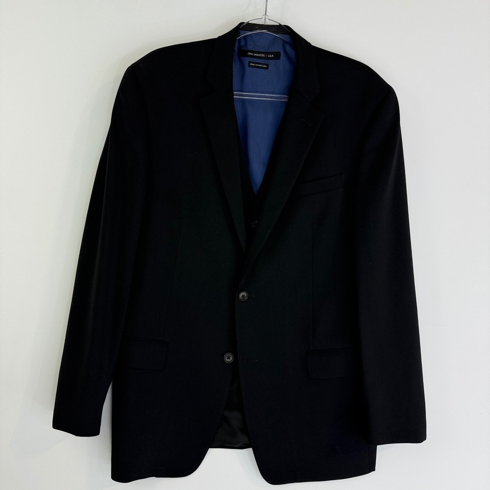 John Varvatos USA Blazer Vest Set Mens 42R Navy 100% Wool 2pc Suit Jacket 12994